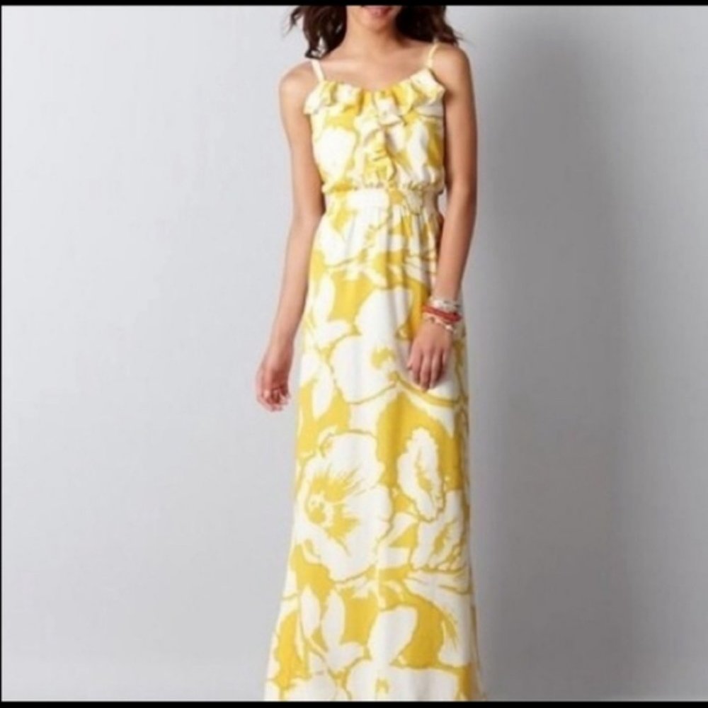 LOFT Yellow Floral Maxi Dress Size 4
